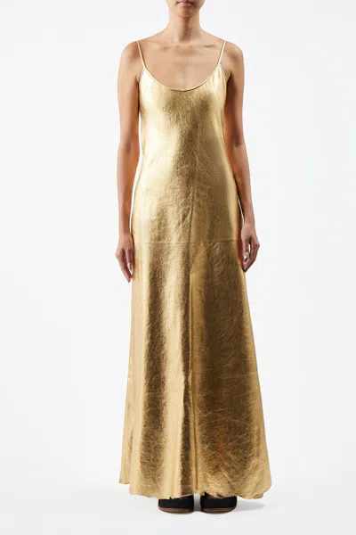 Gabriela Hearst Teles Metallic Leather Maxi Dress In Gold