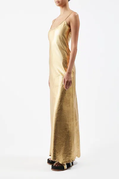 Gabriela Hearst Teles Metallic Leather Maxi Dress In Gold