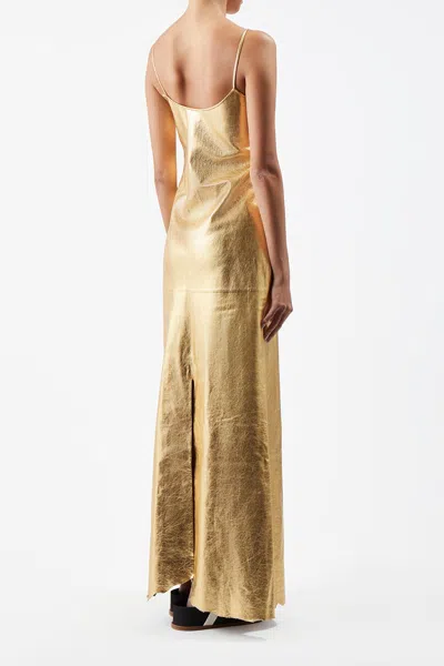 Gabriela Hearst Teles Metallic Leather Maxi Dress In Gold