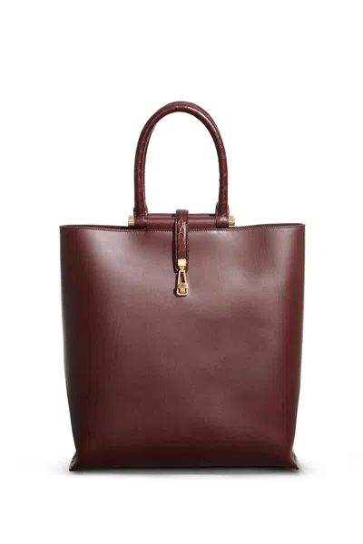 Gabriela Hearst Vevers Tote Bag In Bordeaux Leather With Crocodile Leather Handle In Bordeaux