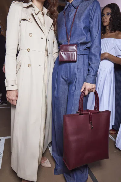 Gabriela Hearst Vevers Tote Bag In Bordeaux Leather With Crocodile Leather Handle In Bordeaux