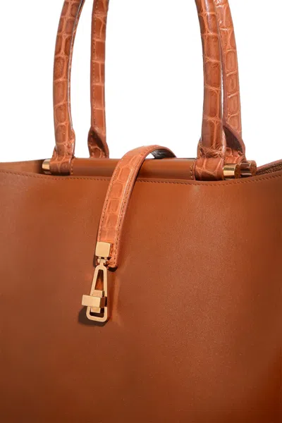 Shop Gabriela Hearst Vevers Tote Bag In Cognac Leather With Crocodile Leather Handle