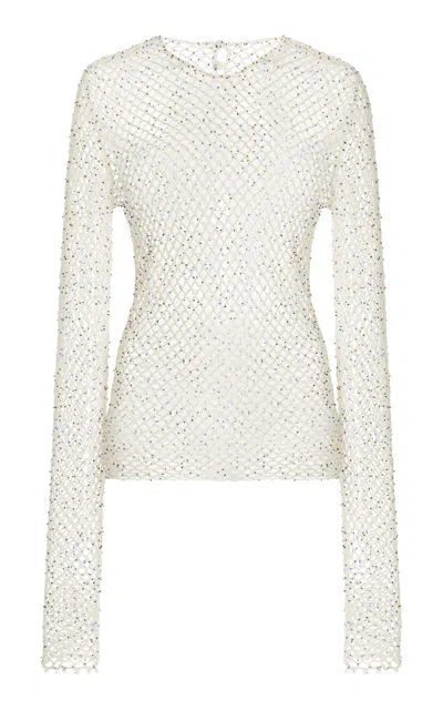 Shop Gabriela Hearst Yahav Knit Top In White Beaded Cashmere