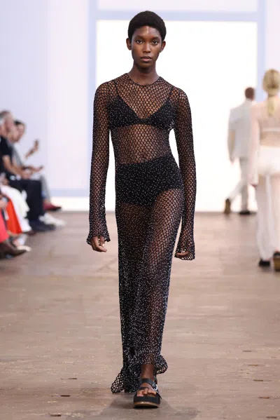 Shop Gabriela Hearst Xavier Knit Dress In Black Beaded Cashmere