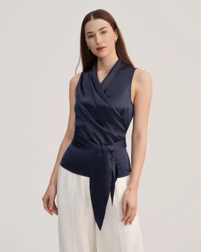 Lilysil Women Elegant Silk Wrap Blouse In Blue