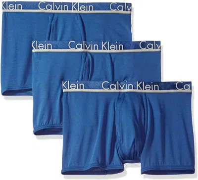 Shop Calvin Klein Men's 3 Underwear Comfort Microfiber Trunks In Airforce/airforce/airforce In Multi