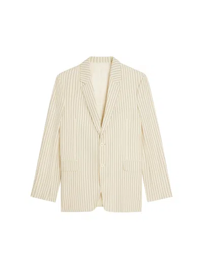 Shop Celine Classic Jacket In Striped Wool In Nude & Neutrals