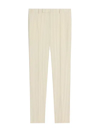 Shop Celine Classic Striped Wool Pants In Nude & Neutrals