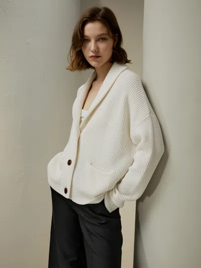 Shop Lilysil Wool-cashmere Blend Shawl Collar Cardigan In White