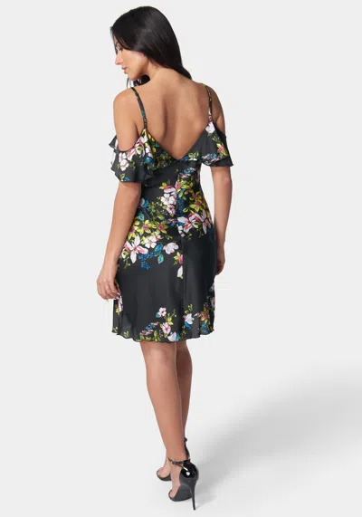 Bebe Printed Bubble Satin Mini Dress In Black,multi
