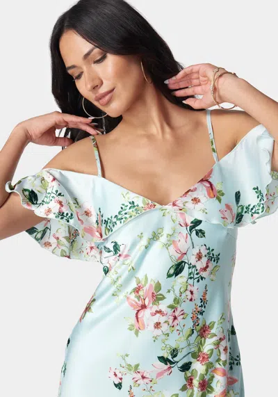 Bebe Printed Bubble Satin Mini Dress In Mint,multi