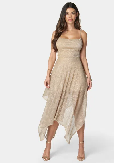 Shop Bebe Dolce Pleat Sharkbite Maxi With Tie Back In Gold
