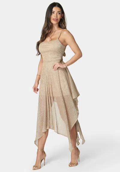 Bebe Dolce Pleat Sharkbite Maxi With Tie Back In Gold