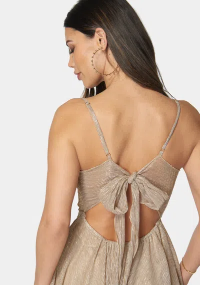 Bebe Dolce Pleat Sharkbite Maxi With Tie Back In Gold