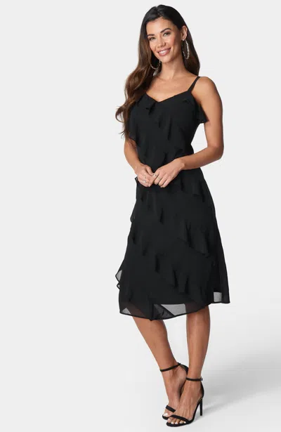 Bebe Chiffon Ruffle Slip Dress In Black