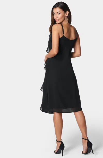 Bebe Chiffon Ruffle Slip Dress In Black