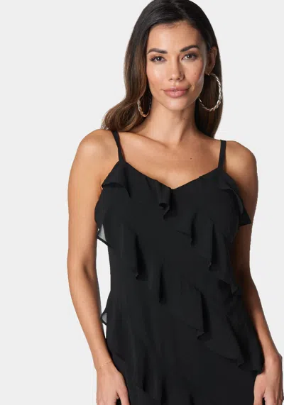 Bebe Chiffon Ruffle Slip Dress In Black