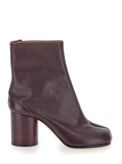 Shop Maison Margiela 'tabi' Bordeaux Ankle Boots In Leather Woman In Red