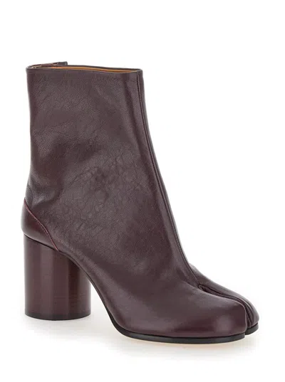 Shop Maison Margiela 'tabi' Bordeaux Ankle Boots In Leather Woman In Red