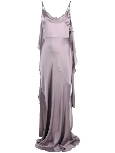 Shop Alberta Ferretti Draped Long Dress With Ruffles In Purple