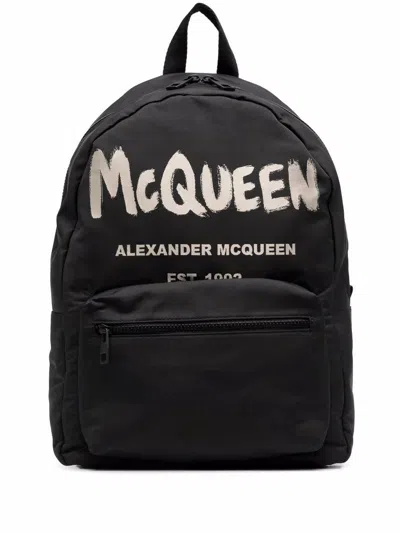 Shop Alexander Mcqueen 'graffiti Metropolitan' Backpack In Nero E Bianco
