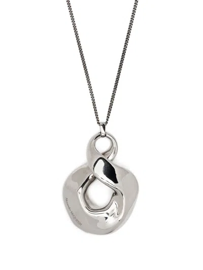 Shop Alexander Mcqueen Brass Necklace With Oversized Pendant In Silver