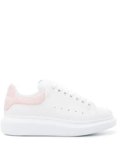 Shop Alexander Mcqueen Oversized Sneakers With Pink Contrast Heel In Bianco E Rosa