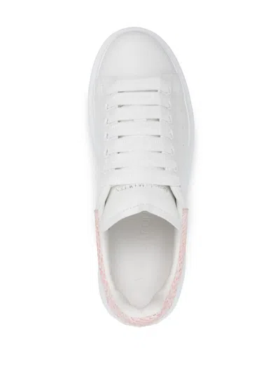 Shop Alexander Mcqueen Oversized Sneakers With Pink Contrast Heel In Bianco E Rosa