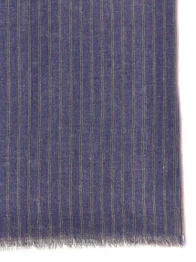 Shop Brunello Cucinelli Lurex Stripes Scarf In Blue