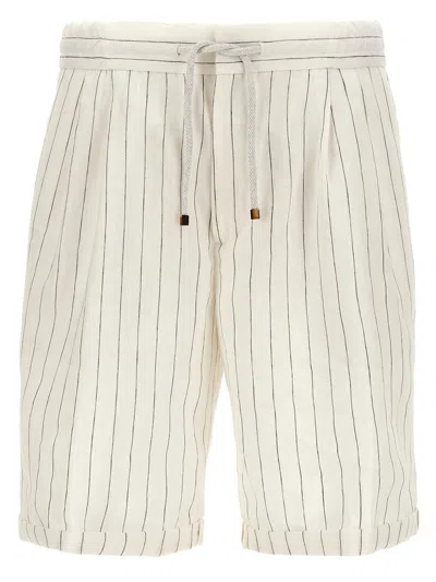 Shop Brunello Cucinelli Pinstripe Bermuda Shorts In White/black