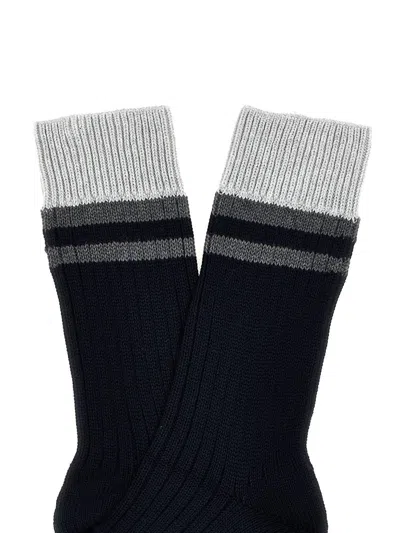 Shop Brunello Cucinelli Striped Cotton Socks In Blue