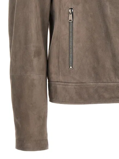 Shop Brunello Cucinelli Suede Biker Jacket In Gray