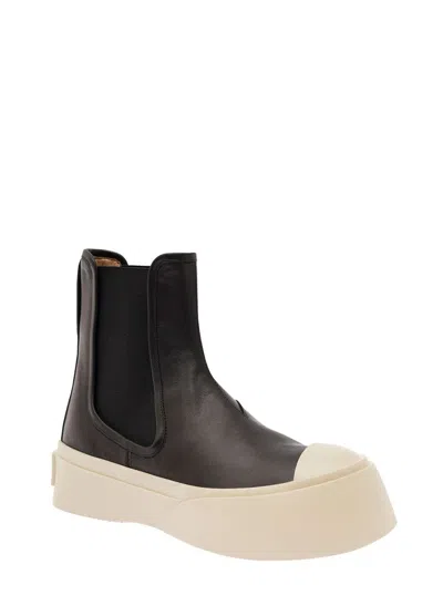 Shop Marni Black Chelsea Boots With Logo Patch In Leather Woman