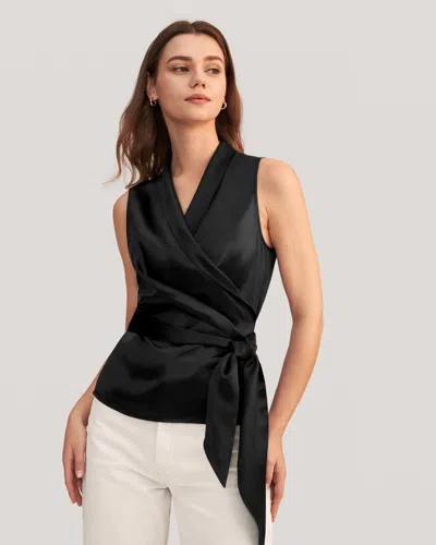 Shop Lilysil Women Elegant Silk Wrap Blouse In Black