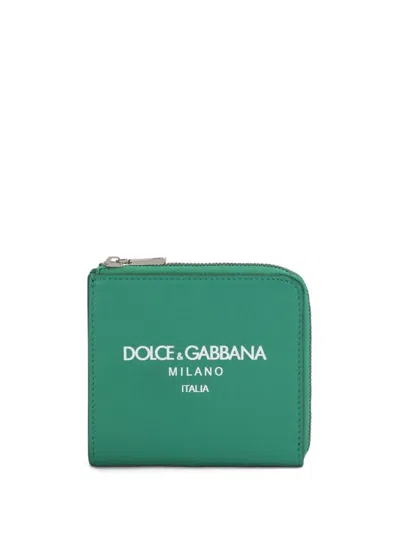Shop Dolce & Gabbana Leather Wallet With Logo Print In Green
