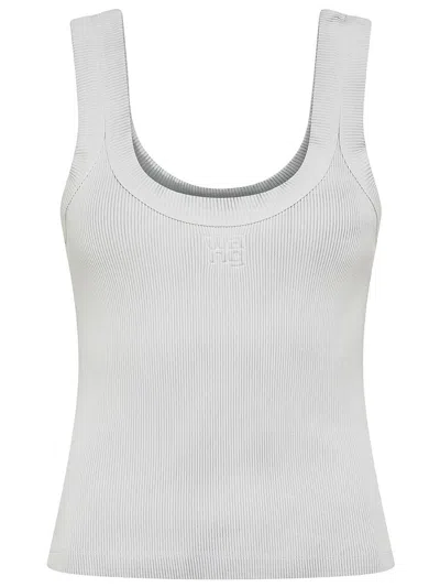 Shop Alexander Wang Ribbed Stretch Cotton Tank Top With Logo In White