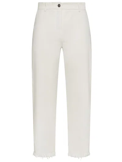 Shop Antonelli Cotton Pants With Frayed Hem In Ivory
