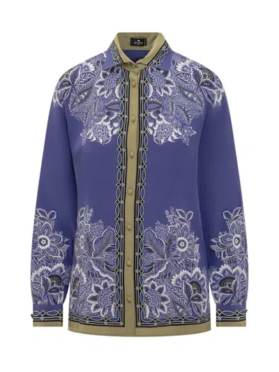 Shop Etro Crepe De Chine Bouquet Bandana Shirt In Blue