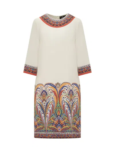 Shop Etro Knit Dress With Print In Beige