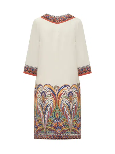 Shop Etro Knit Dress With Print In Beige