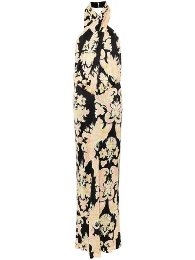 Shop Etro Long Dress With Paisley Print And Open Back In Multicolour