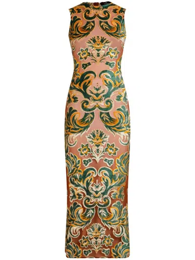Shop Etro Midi Dress With Jacquard Pattern In Multicolour