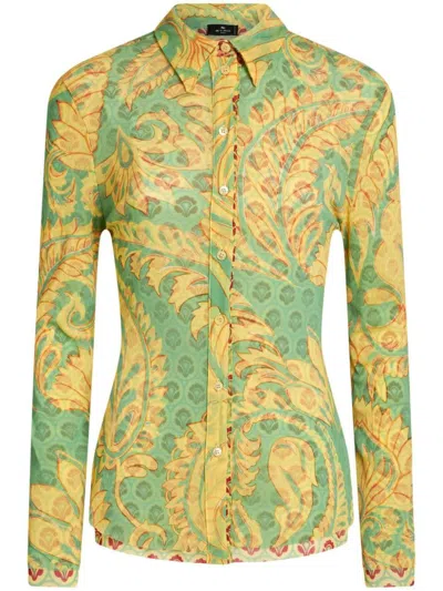 Shop Etro Printed Tulle Shirt In Multicolour