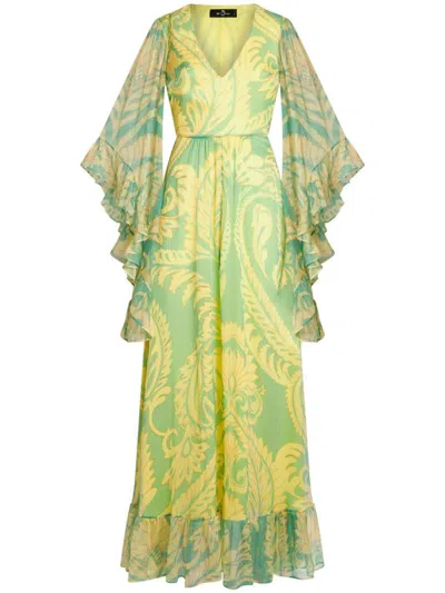 Shop Etro Silk Dress With Graphic Print In Multicolour