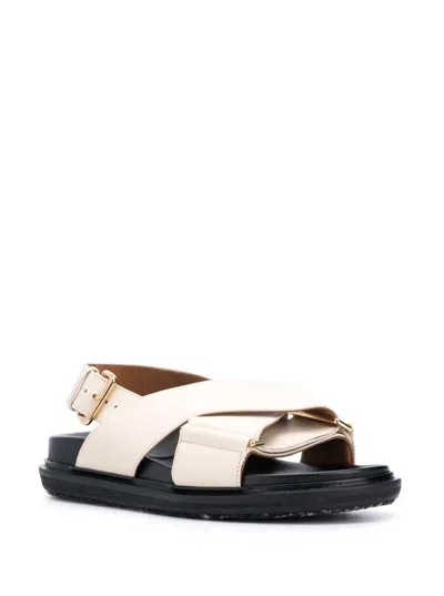 Shop Marni White Sandals With Crossed Bands In Leather Woman
