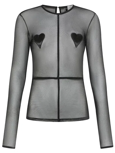 Shop Fiorucci Mesh Top With Appliqué Hearts In Black