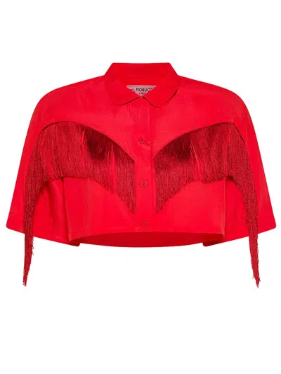 Shop Fiorucci Short Viscose Shirt With Fringes In Red