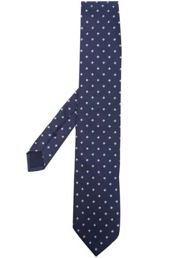 Shop Corneliani Silk Tie With Geometric Pattern In Blue