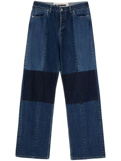 Shop Jil Sander Patchwork Design Jeans In Blue