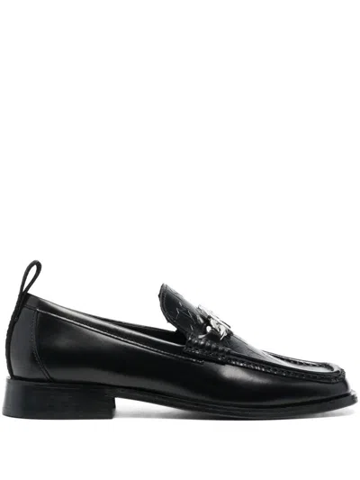 Shop Karl Lagerfeld Leather Loafers With Logo Plaque In Black
